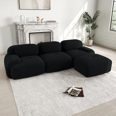 Wishdor - Modulaire Hoekbank - Frameloos En Ergonomisch - Montagevrij - Ribstof - Zwart