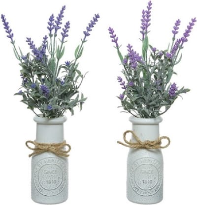 Decoris Kunstplanten Lavendel - in pot - 2x st - paars - 32 cm - Lavendula nepplanten