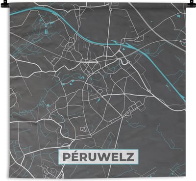 Wandkleed - Wanddoek - Stadskaart – Grijs - Kaart – Péruwelz – België – Plattegrond - 180x180 cm - Wandtapijt