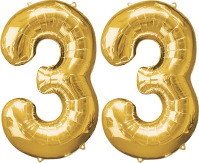 Versiering 33 Jaar Ballon Cijfer 33 Verjaardag Versiering Folie Helium Ballonnen Feest Versiering XL Formaat Goud - 86Cm