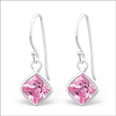 Aramat Jewels | Oorhangers | Roze Zirkonia Ruit Oorbellen | | | |6mm | Zilver | Kinderen, Volwassenen | Verkleurd niet