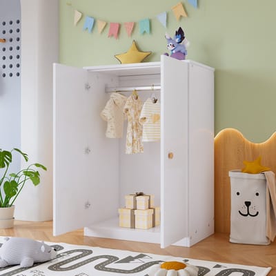 STILVORA Kledingkast 80x50x120 cm – Met Kledingroede – 2 Deuren – Compact Voor Slaapkamer Kinderkamer Woonkamer – MDF – Zonder Matras – Wit