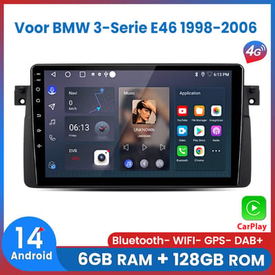 Awesafe 6+128GB Autoradio - Geschikt Voor BMW 3-Serie E46 1998 t/m 2006 - 8 Kern V1PRO Versie - Draadloos Apple Carplay & Android auto - 4G WIFI GPS Navigatie - Ondersteuning invoegen 4G SIM