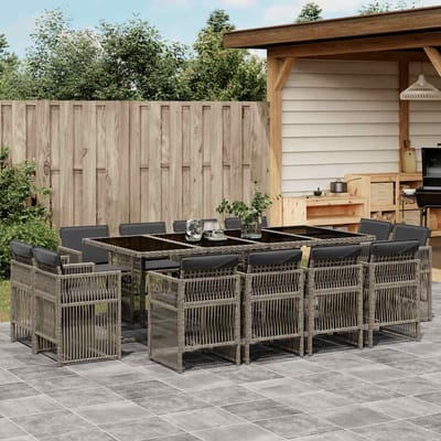 vidaXL - 13-delige - Tuinset - met - kussens - poly - rattan - grijs