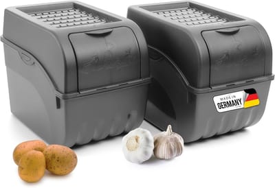 Aardappelbewaardoos | 2x groot 9L | ANTRACIETGRIJS | Uiendoos | Groentebox stapelbare aardappelbox uienopslag aardappelmand fruitcontainer aardappelbox voedselopslagcontainer