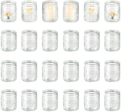 Allecto - Glazen Theelichtkaarsenhouders - 24 Stuks - Transparant - Decoratie voor Bruiloft en Feestjes - Tafelmiddelpunt - Geschikt voor Kerst en
