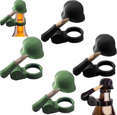Bierflesdoppen - 4 stuks - Grappige bierfleshelm met een saluerende soldaat - 3D-Geprint - Feestflesdoppen - Feestaccessoires - Grappige Flesopener & Decoratieve Flesdop - Voor Feestjes, BBQ - Cadeau voor liefhebbers, mannen, vaders - Zwart/Groen