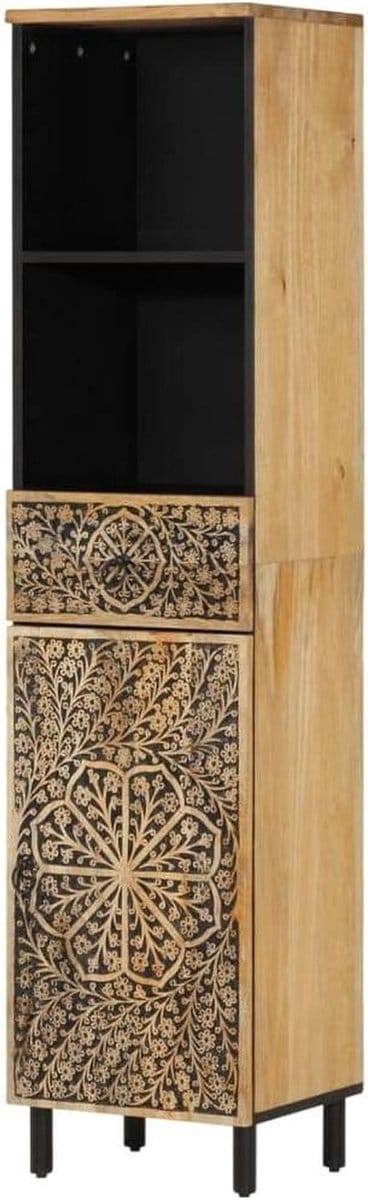 Badkamerkast - Hoge kast - Badkamer organiseren - Massief mangohout - 38x33x160 cm - Natuurlijk hout