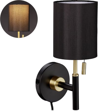 wandlamp binnen - met schakelaar - woonkamer - slaapkamer - 32 x 13 x 18 cm - zwart-goud