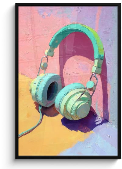 Poster in lijst - Fotolijst 80x120 cm - Posters - Koptelefoon - Mintgroen - Draad - Posterlijst zwart - Decoratie - Wanddecoratie woonkamer - Muurdecoratie slaapkamer