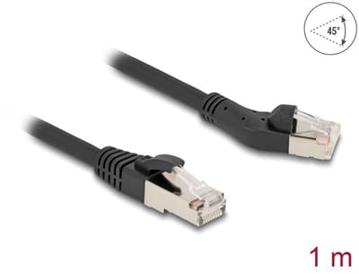 Delock RJ45 Network Cable Cat.8.1 S/FTP plug 45° left angled to plug straight up to 40 Gbps 1 m black