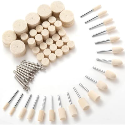 GELLDG Polijstaccessoires - Polijstpads - Polijstpads voor Dremel - Viltmateriaal - Schachtdiameter 1/8 inch - Polijstset voor roterend gereedschap voor metaal en glas - 80-delige set