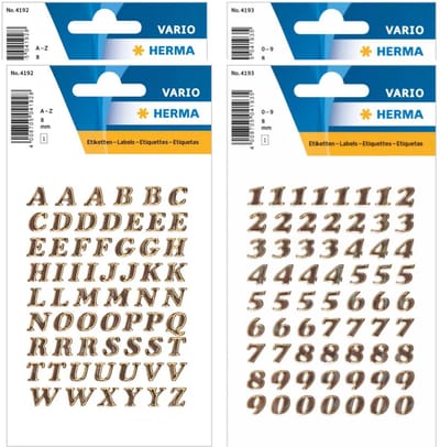 Herma stickervellen letters en cijfers - 4x vellen - goud / iriserend - 8 mm - watervast