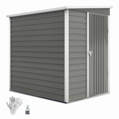 Tuinschuur - 142 x 184 x 165/181 cm - Tuinhuisje met Afsluitbare Deur - Gegalvaniseerd Staal - Weerbestendig - Gereedschapsschuur - Opslagruimte Tuin - Tuingereedschap Bewaren - Buitenschuren - Tuinhuis - Grijs
