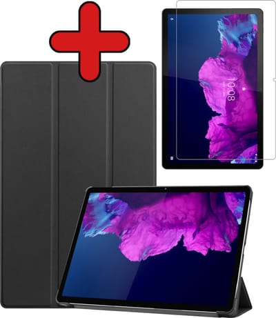 Hoesje - Geschikt voor Lenovo Tab P11 Plus - Met Screenprotector - Hardcover Book Case - Trifold Bookcase Hoes - Hard Cover - Tablethoes - Zwart