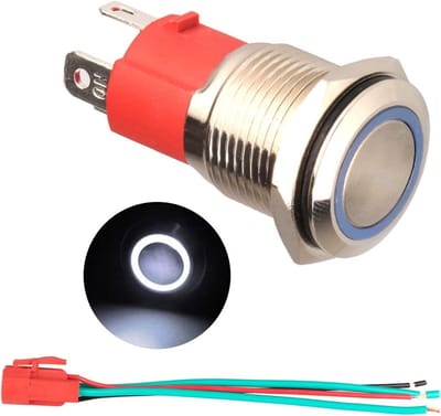 Waterdichte 19mm Drukknoppen Set met Witte LED Verlichting - 220V/15A Momentary Schakelaar met Stekker