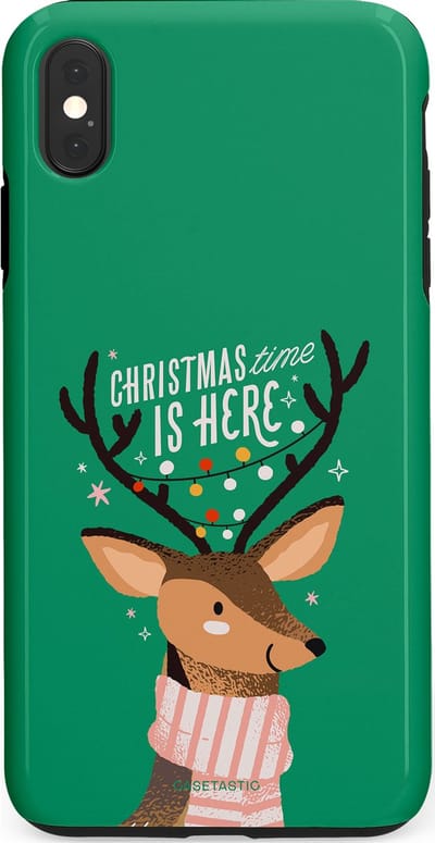 Casetastic hoesje geschikt voor Apple iPhone XS Max - Dubbellaagse bescherming - Rudolf het Rendier op het groen - Fashion Case - Turquoise Perzik Donkergroen