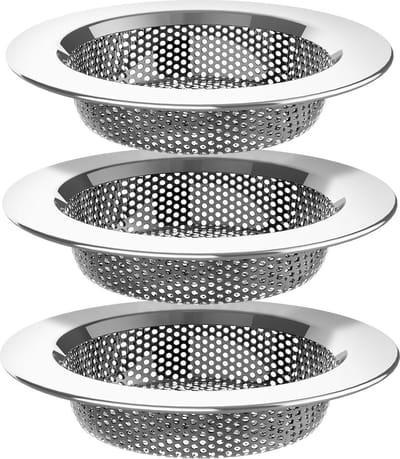 La'Moussawi ® Roestvrijstalen Afvoersieb Set voor Keuken- en Badkamerwasbakken, 11,2 cm Diameter, 3 Stuks
