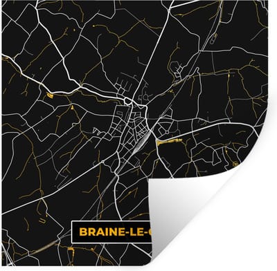 Muurstickers - Sticker Folie - Stadskaart - Braine-le-Comte - Kaart - Goud - Plattegrond - 100x100 cm - Plakfolie - Muurstickers Kinderkamer - Zelfklevend Behang XXL - Zelfklevend behangpapier - Stickerfolie