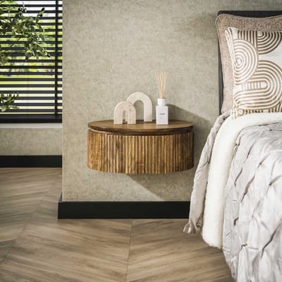PS-Collection Wave Nachtkastje - 50x35x20 cm - Zandkleur - Mangohout - nachtkast, nachtkastje, nachtkastjes, nachtkastjes industrieel, nachtkastje hout, nachtkastjes modern, nachtkastje zwevend