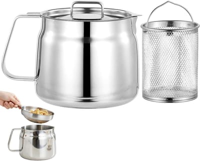 Roestvrijstalen Friteuse - Frituurpan Mand - Frietjes Bakken - Met Oliezeef - 2 liter - Zilver