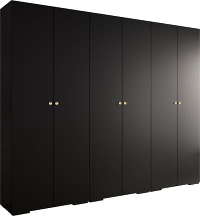 Opbergkast Kledingkast met 6 draaideuren Garderobekast slaapkamerkast Kledingstang met planken | Gouden Handgrepen, elegante kledingkast, glamoureuze stijl (LxHxP): 300x237x47 cm - IVONA 2 (Zwart, 300 cm)