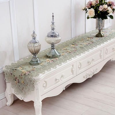 Tafelloper Groen Tafelvlag Bloem Geborduurd Top Elegant Europa Kant Pastoraal Huisdecoratie Lopers Placemats Voor Tafel 40X70cm gray