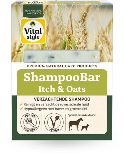VITALstyle Shampoobar - Itch & Oats - Hondenshampoo - Paardenshampoo - Bij Krabben, Schuren & Kale Plekken - Met Haver & Groene Klei- 180 g