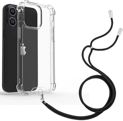 Shock Proof Case Hoes Geschikt voor iPhone 14 Hoesje Transparant Met universele Telefoonkoord zwart - Cover - Nek Hanger - Koord Hoes