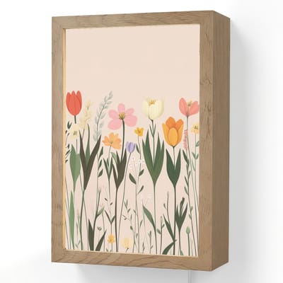 Wandlamp 20x30 cm - Oplaadbaar - Pasteltinten - Bloemen - Illustratie - Wandlampen binnen woonkamer - Slaapkamer lamp met kabel - Decoratieve nachtlamp - Vloerlamp snoer