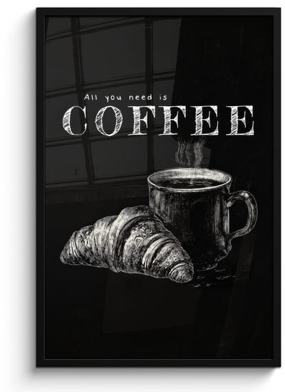 Poster in lijst - Fotolijst 60x90 cm - Posters - Koffie - Croissant - Tekst - Posterlijst zwart - Decoratie - Wanddecoratie woonkamer - Muurdecoratie slaapkamer