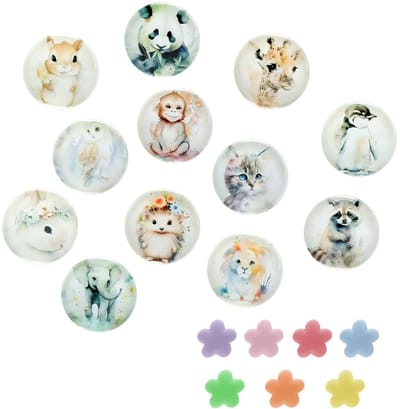 Dailygoods - Koelkastmagneten, dieren, koelkastmagneten, glas, sterke koelkastmagneten, set met kleine bloemenmagneet, kleurrijke decoratieve magneten voor magneetbord, whiteboard en prikbord, 12 stuks