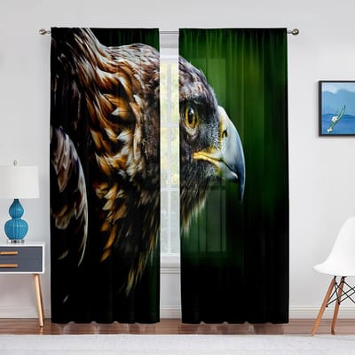 Uitzicht op een Amerikaanse zeearend die vliegt in het bergbos Tule raambekleding Transparante voile gordijnen voor woonkamer slaapkamer decoratie 1 PCS W100XH250cm&Grommet Top