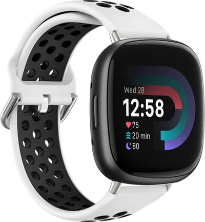 By Qubix - Geschikt voor fitbit Versa 3 & 4 / Sense 1 & 2 - Sport editie - Large - Wit + zwart