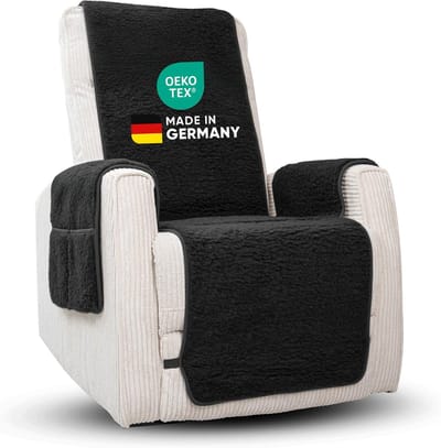 Novaliv fauteuilbeschermer voor relaxfauteuil antraciet - universele fauteuilbeschermer met armleuningen en voetensteun - beschermende fauteuilhoes van scheerwol fauteuilhoes fauteuilkussen fauteuilsprei