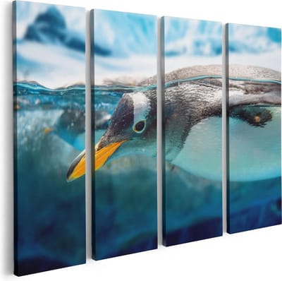 Artaza Canvas Schilderij Vierluik Pinguïn Zwemt Onder Water - 80x60 - Foto Op Canvas - Canvas Print
