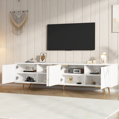 Tv-meubel van 190 x 40 x 51,5 cm - met 4 kastdeuren - laag kastje - woonkamerkast - wit en goud