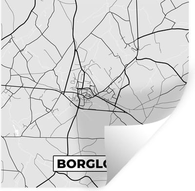 Muurstickers - Sticker Folie - België – Borgloon – Stadskaart – Kaart – Zwart Wit – Plattegrond - 100x100 cm - Plakfolie - Muurstickers Kinderkamer - Zelfklevend Behang XXL - Zelfklevend behangpapier - Stickerfolie