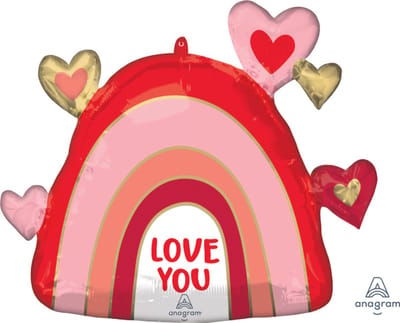 Folieballon ''Love you'' regenboogvorm met hartjes - supershape 66cm - valentijn - liefde - huwelijk