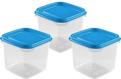 Hega Hogar Vershoudbakjes - set 3x stuks - 0.3 liter - transparant/blauw - L8 x B8 x H11 cm - Mealprep - Maaltijden bewaren