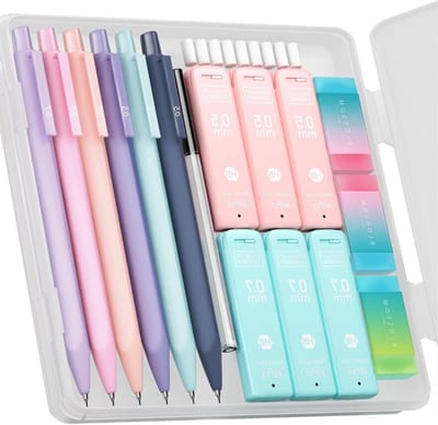 Schattige Mechanische Potlood Set met 6 Stuks, 360 HB Vulloodjes, 12 Gum en Aesthetic Kantoorbenodigdheden voor Schoolgebruik