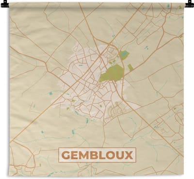 Wandkleed - Wanddoek - Kaart - Vintage - Gembloux - Stadskaart - Plattegrond - 180x180 cm - Wandtapijt
