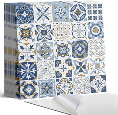 Coloray Plaktegels - Decoratieve tegelpatronen Zelfklevende Tegels - 20 cm x 20 cm - Blauw Plaktegels - 20 stuks - Vierkant PVC Tegels - Plaktegels Badkamer - Plaktegels Vloer - Vinyltegels Vloer Zelfklevend - Wandtegel Zelfklevend