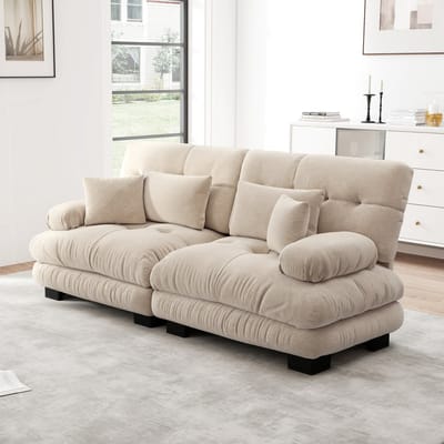 REDOM 2-Zits Bank - Modulair Ontwerp met 2 Lendenkussens & 2 Sierkussens - Chenille - Lichtbruin - 220x77x81 cm