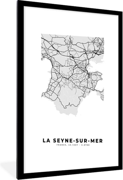 Fotolijst incl. Poster - Frankrijk - La Seyne-sur-Mer - Stadskaart - Plattegrond - Kaart - 60x90 cm - Posterlijst
