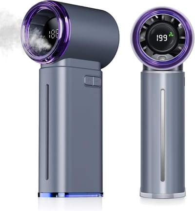Draagbare nevelventilator - Mini turboventilator Persoonlijke mister - Persoonlijke verkoeling - 199 instelbare snelheden - 5000 mAh batterij - Grijs