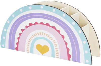 Thijox - Regenboog Pennenhouder | Bureau-Organizer van Hout met 5 Vakken | Veelkleurige Kinderpennen Organizer voor Thuis, Kantoor en Klaslokaal