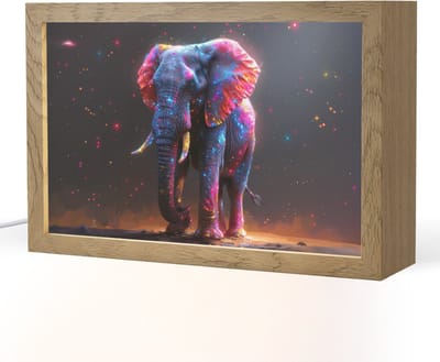 Nachtlampje 30x20 cm - Kinder lampje - Olifant - Kleuren - Sterren - Dier - Tafellamp kinderkamer - Slaapkamer lamp - Bedlamp kinderen - Kinderlampje stopcontact - Wandlamp babykamer - Nachtlampjes