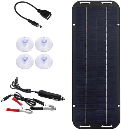 Zonnepaneel Druppellader - Acculader Set - Accu Onderhoud - Efficiënte Zonnecellen - 32 x 16 cm - Zwart
