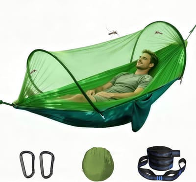 Dailygoods- Hangmat met Muggennet - 260 x 140 cm - 300 kg Draagkracht - Ultralichte Parachutezijde - Inclusief Riemen/Karabijnhaak - Ideaal voor Camping/Tuin - Tweepersoons Hangmat